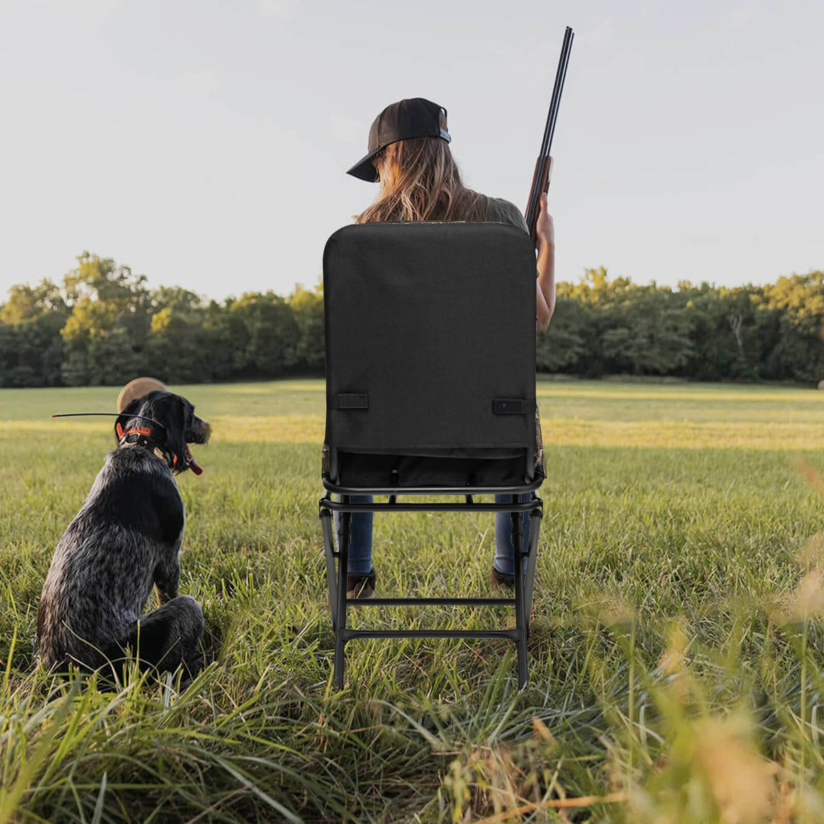360° Swivel Folding Silent Hunting Chair with Padded Seat and Backrest-Camouflage