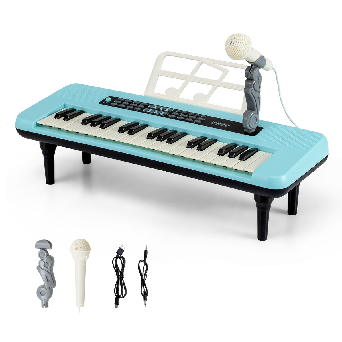 37 Keys Kids Portable Piano Keyboard with Microphone and Music Stand-Blue