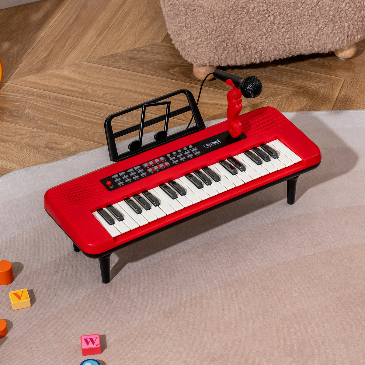37 Keys Kids Portable Piano Keyboard with Microphone and Music Stand-Red