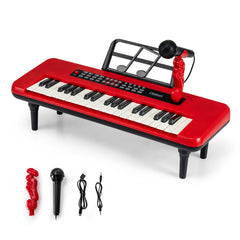 37 Keys Kids Portable Piano Keyboard with Microphone and Music Stand-Red