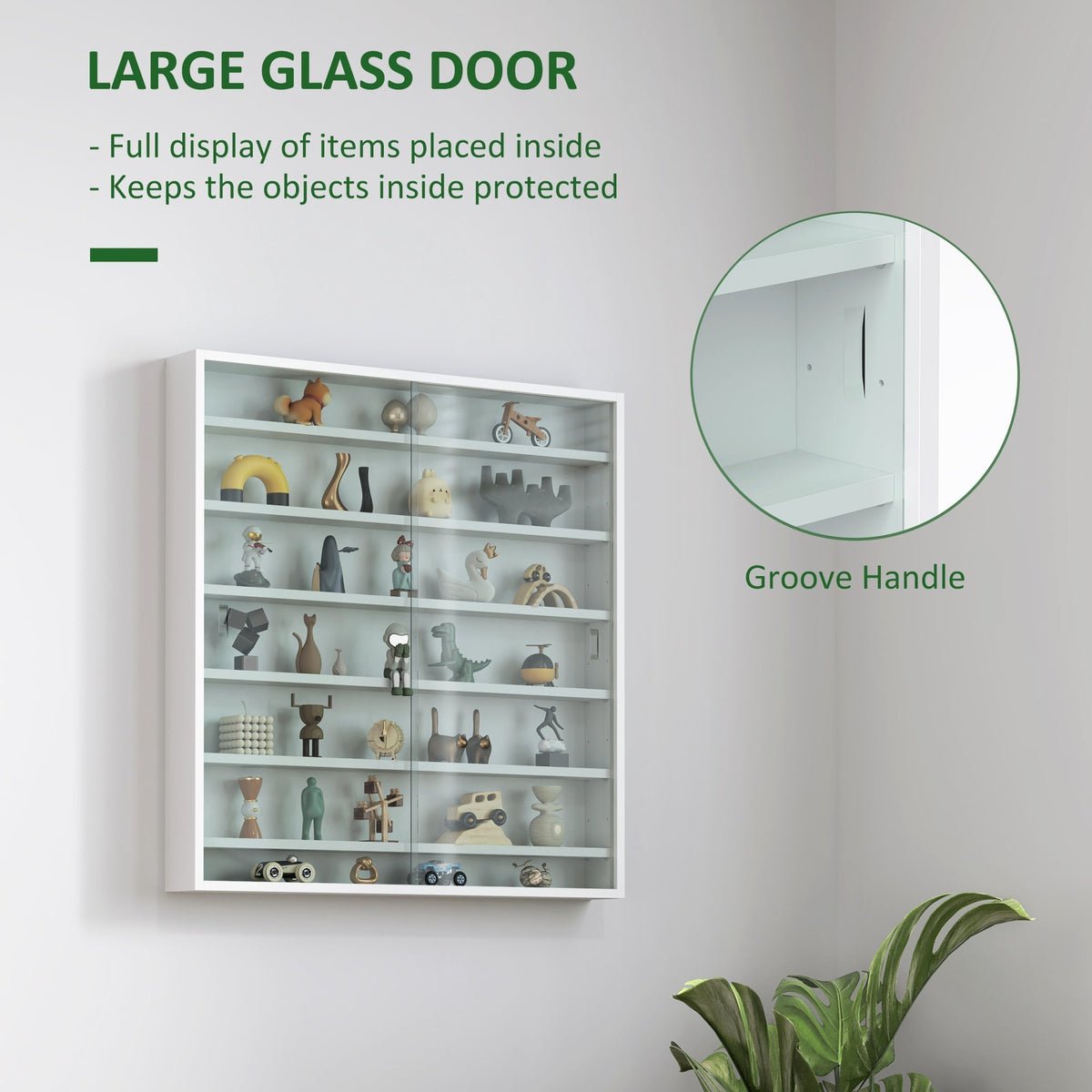 HOMCOM Six Shelf Display Cabinet, with Glass Doors - White