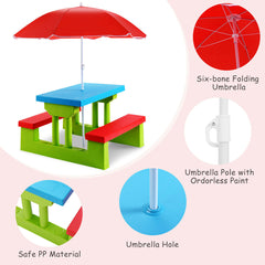Kids Picnic Play Table Set with Removable Umbrella-Red
