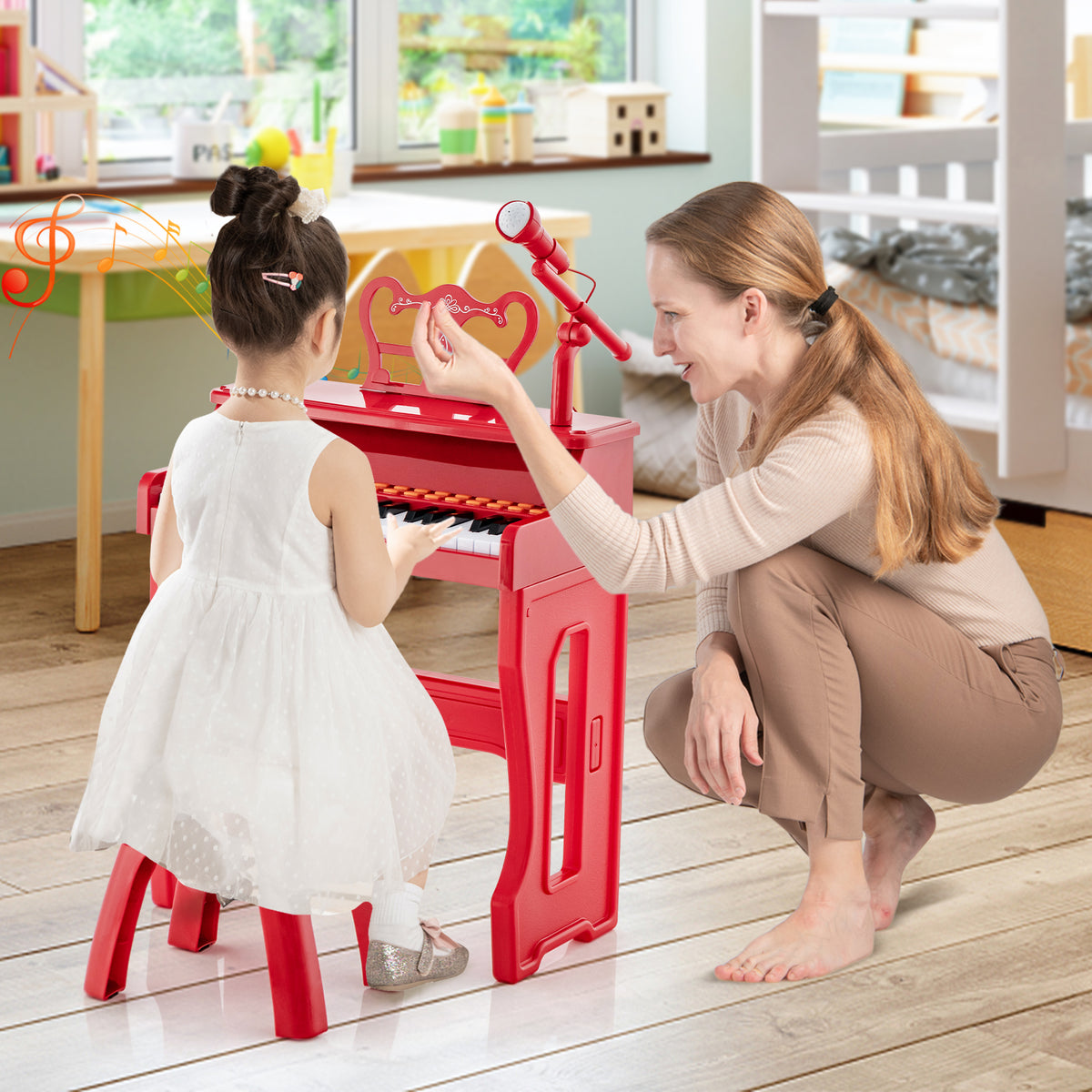 37-Key Electronic Piano Keyboard with Adjustable Microphone-Red