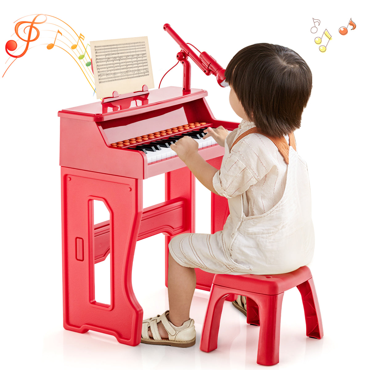37-Key Electronic Piano Keyboard with Adjustable Microphone-Red