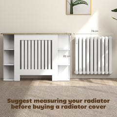 HOMCOM Radiator Cover with Open Storage Shelves, Vertical Slatted Cabinet Shelf Heater Cover for Living Room, Hallway, Medium, White (H: 83 / W: 124 / D: 19 cm)