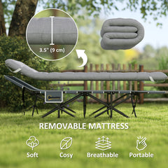 Outsunny 68cm Wide Folding Bed, Camping Cot for Adults with Mattress, Carry Bag, Storage Pocket, Max Load 150kg, Light Grey
