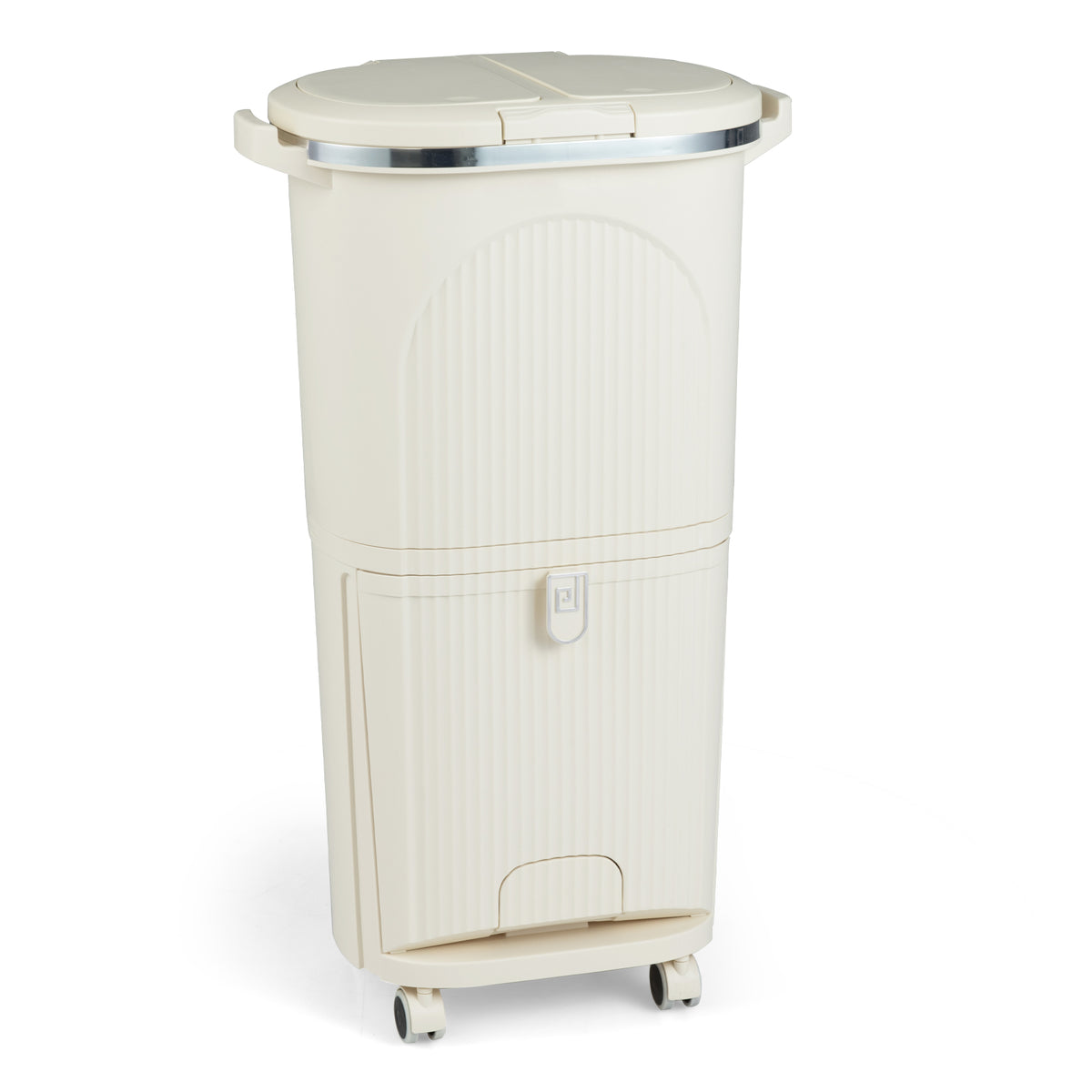 38L Kitchen Trash Can Sorting Garbage Bin with Lids 2 Detachable Buckets-Beige