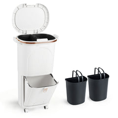 38L Kitchen Trash Can Sorting Garbage Bin with Lid 2 Detachable Buckets-White
