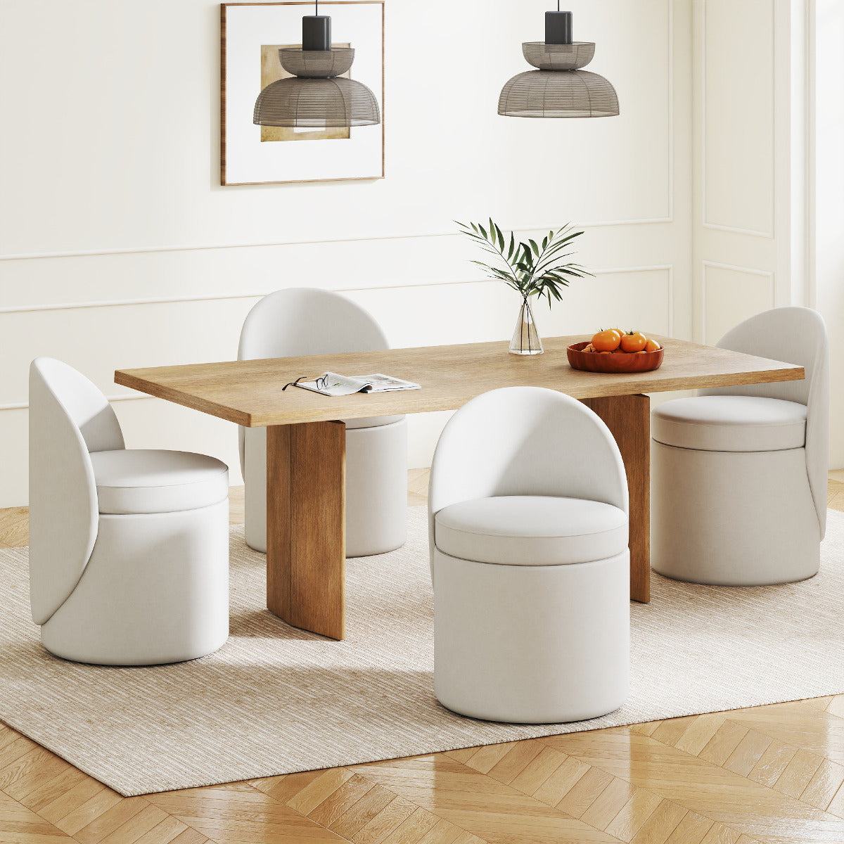 38 L Storage Ottoman Faux Velvet Vanity Stool with Backrest-White