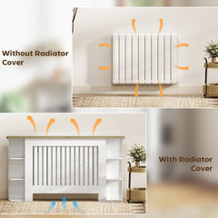 HOMCOM Radiator Cover with Open Storage Shelves, Vertical Slatted Cabinet Shelf Heater Cover for Living Room, Hallway, Large, White