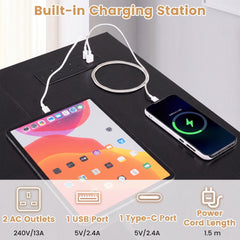 39.5" L-Shaped Computer Desk with Integrated Charging Hub in Black, image 7