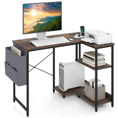 39.5" L-Shaped Computer Desk with Integrated Charging Hub in Rustic Brown, image 4