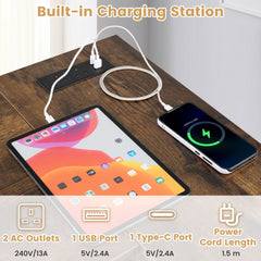 39.5" L-Shaped Computer Desk with Integrated Charging Hub in Rustic Brown, image 7