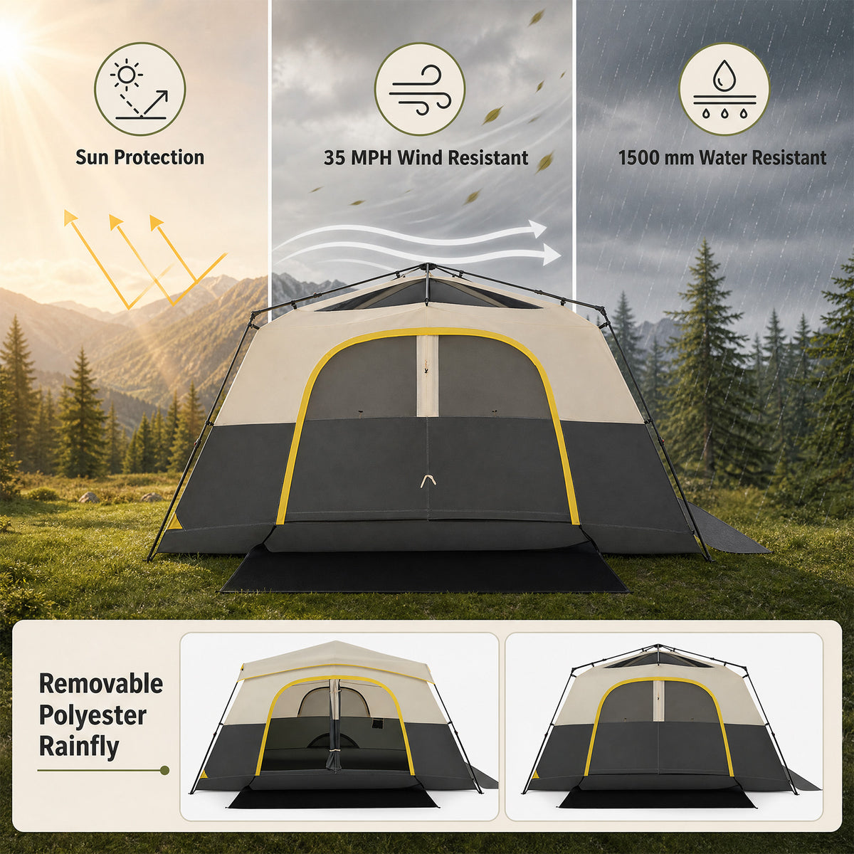399 x 267 cm 10 Person Instant Cabin Camping Tent with Rainfly-Beige