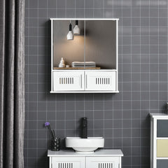 kleankin Bathroom Mirror Cabinet, Wall Mounted Storage Cupboard with Double Doors and Adjustable Shelf, Bathroom Organizer