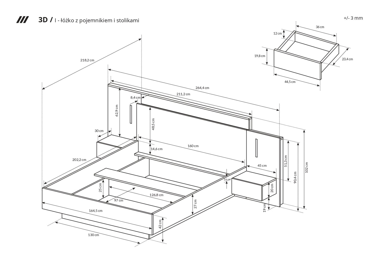 Bed with Bedside Tables E3D