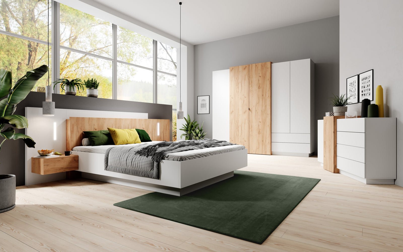 Bed with Bedside Tables E3D