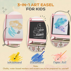 AIYAPLAY Three-In-One Kids Easel with Paper Roll, Art Easel, with Storage - Pink