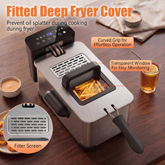 3L Electric Deep Fryer with LED Touch Screen and Viewing Window for Kitchen-Silver