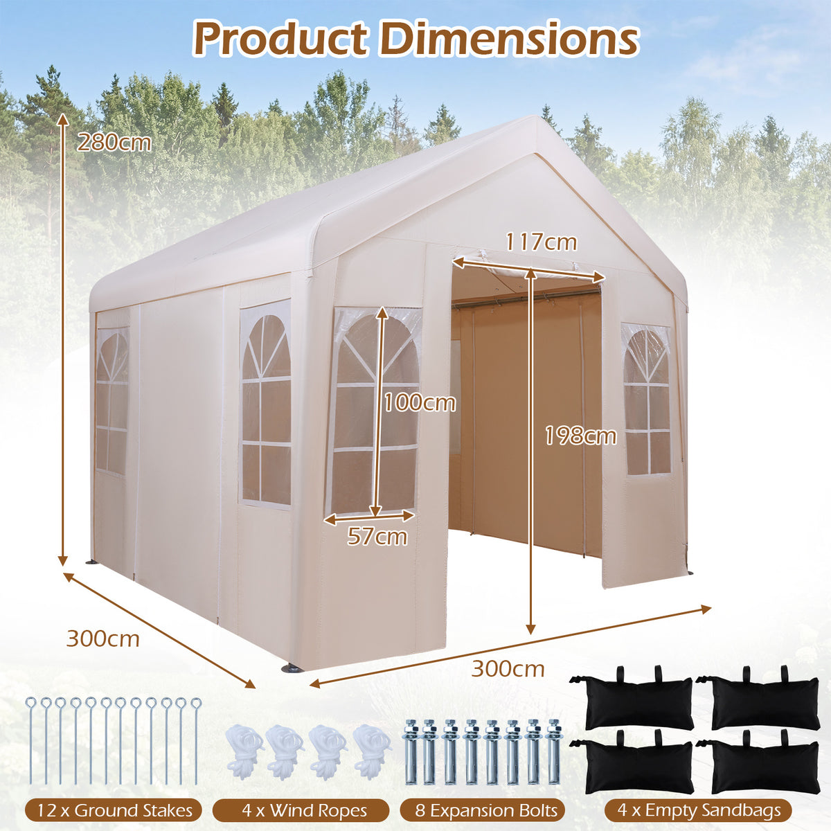 3M x 3M Outdoor Heavy-duty Canopy Tent with 4 Removable Sidewalls and Windows-Beige