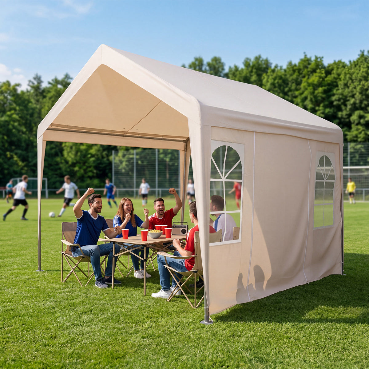 3M x 3M Outdoor Heavy-duty Canopy Tent with 4 Removable Sidewalls and Windows-Beige