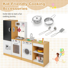 3-Piece Kids Play Kitchen Set with Realistic Sounds Lights and Blackboard-Natural