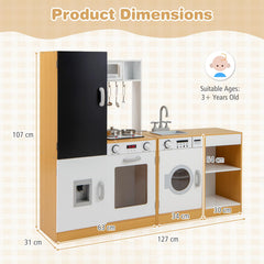 3-Piece Kids Play Kitchen Set with Realistic Sounds Lights and Blackboard-Natural