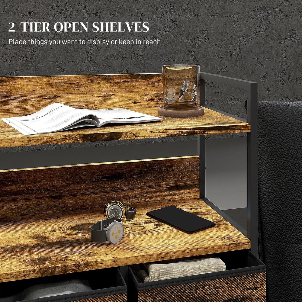 Close up of the top shelf of the chest of drawers with items on display