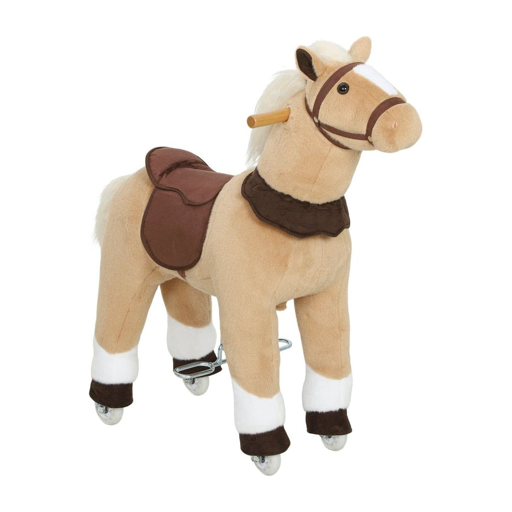 AIYAPLAY Rocking Horse, Plush Ride On Horse with Rolling Wheels & Saddle, Ride On Pony Toy for Kids 3-5 Years, Up to 25kg