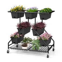 3-Tier Vertical Raised Garden Bed Planter Stand with 7 Planter Boxes-Black