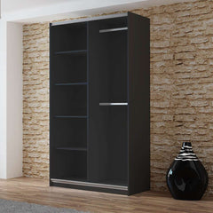Black Mirrored Sliding Door Wardrobe 120cm – OXFORD