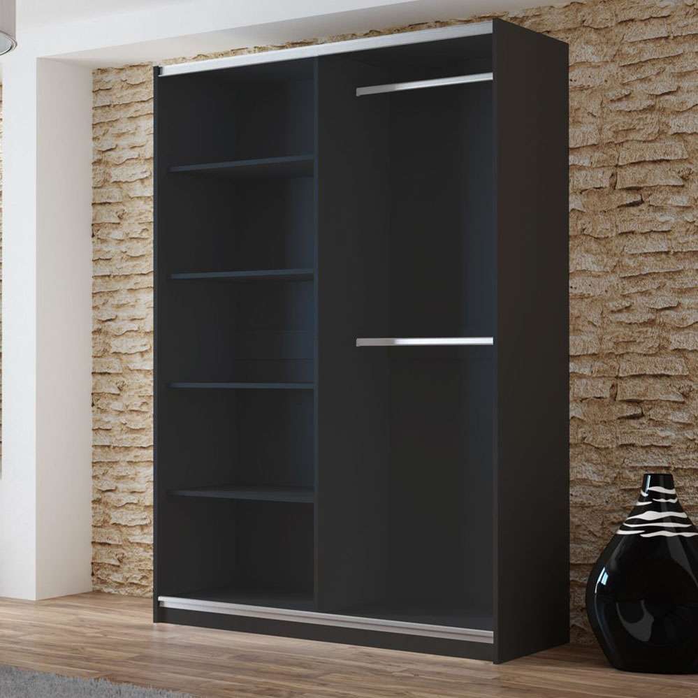 Black Mirrored Sliding Door Wardrobe 150cm – OXFORD