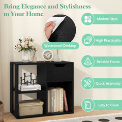 3-Cube Wooden Storage Shelf with Drawer-Black