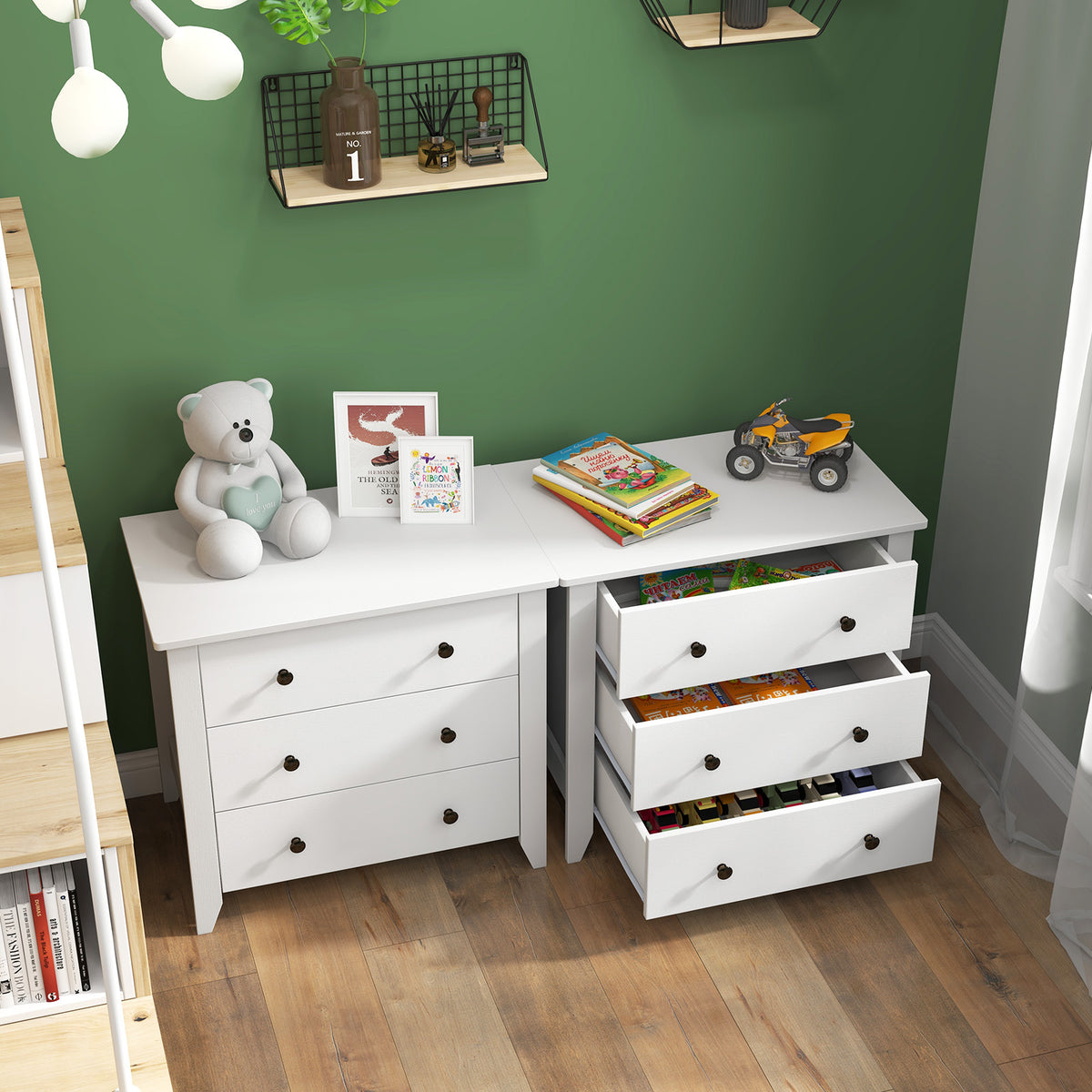 3-Drawer Wooden Dresser Chest of Drawers with Round Metal Knobs-White