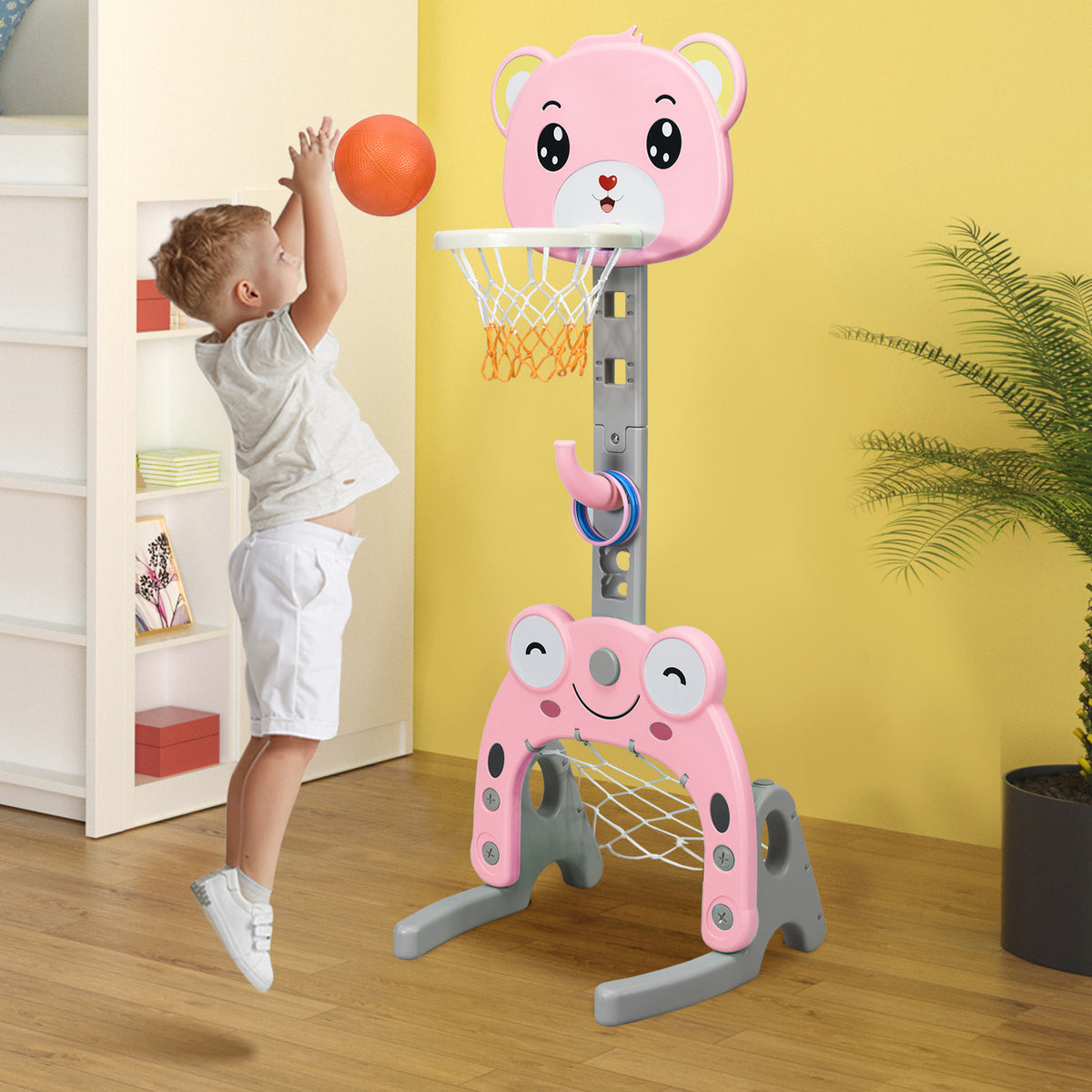 3 IN 1 Kids Basketball Hoop and Stand Set-Pink