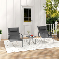 3 Piece Outdoor Bistro Set with Chair and Coffee Table Set-Grey