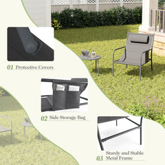 3 Piece Outdoor Bistro Set with Chair and Coffee Table Set-Grey