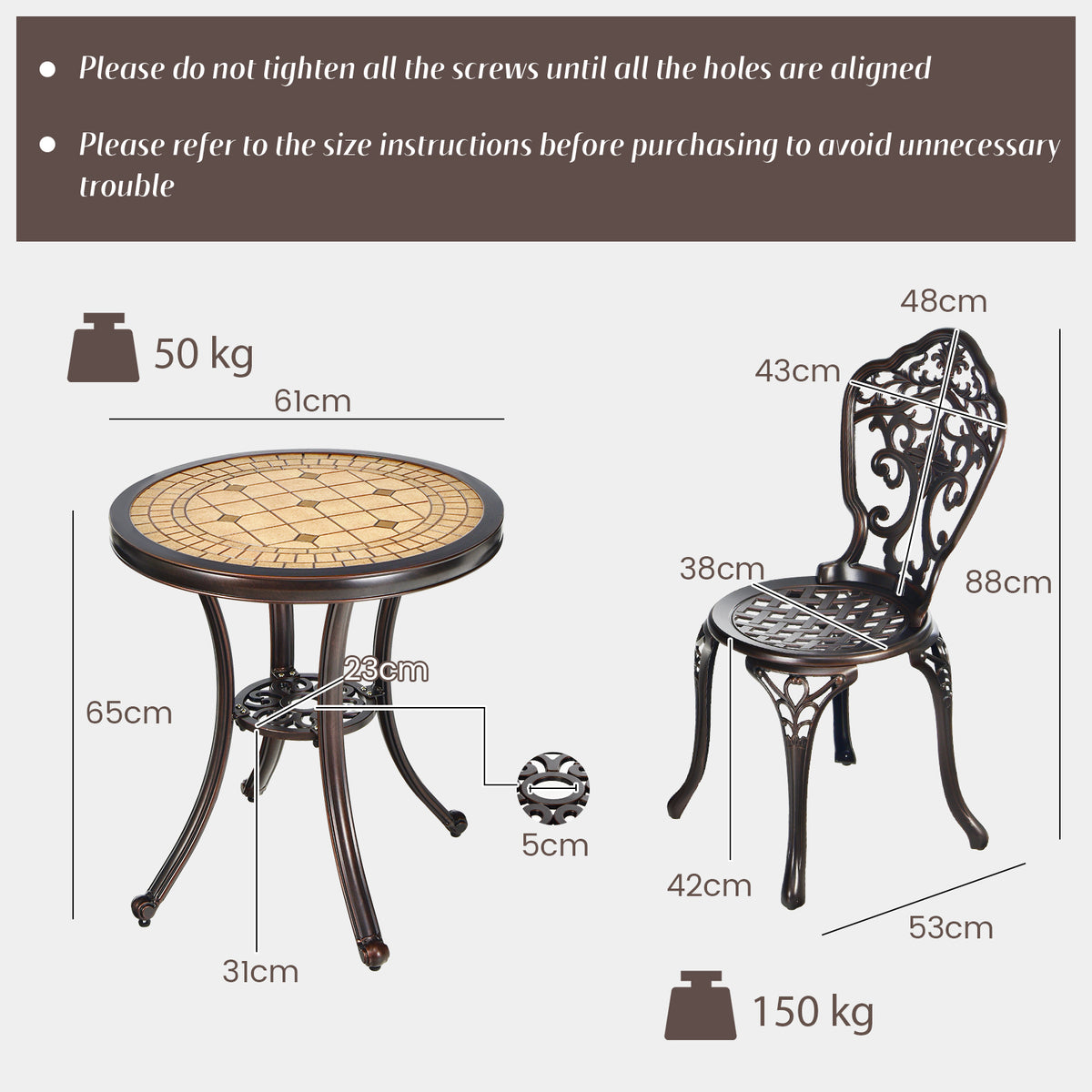 3 Pieces Patio Bistro Set for Porch Garden Poolside Backyard-Copper