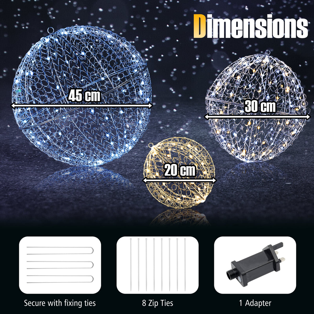 3 Pieces Lighted Christmas Balls with Light Color and 8 Dynamic Modes