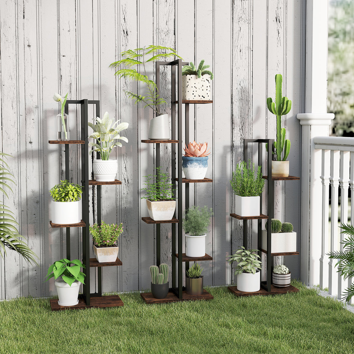 3 Pieces Tall Wood Plant Stand Set 4+5+6-Tier Indoor Flower Stands-Rustic Brown
