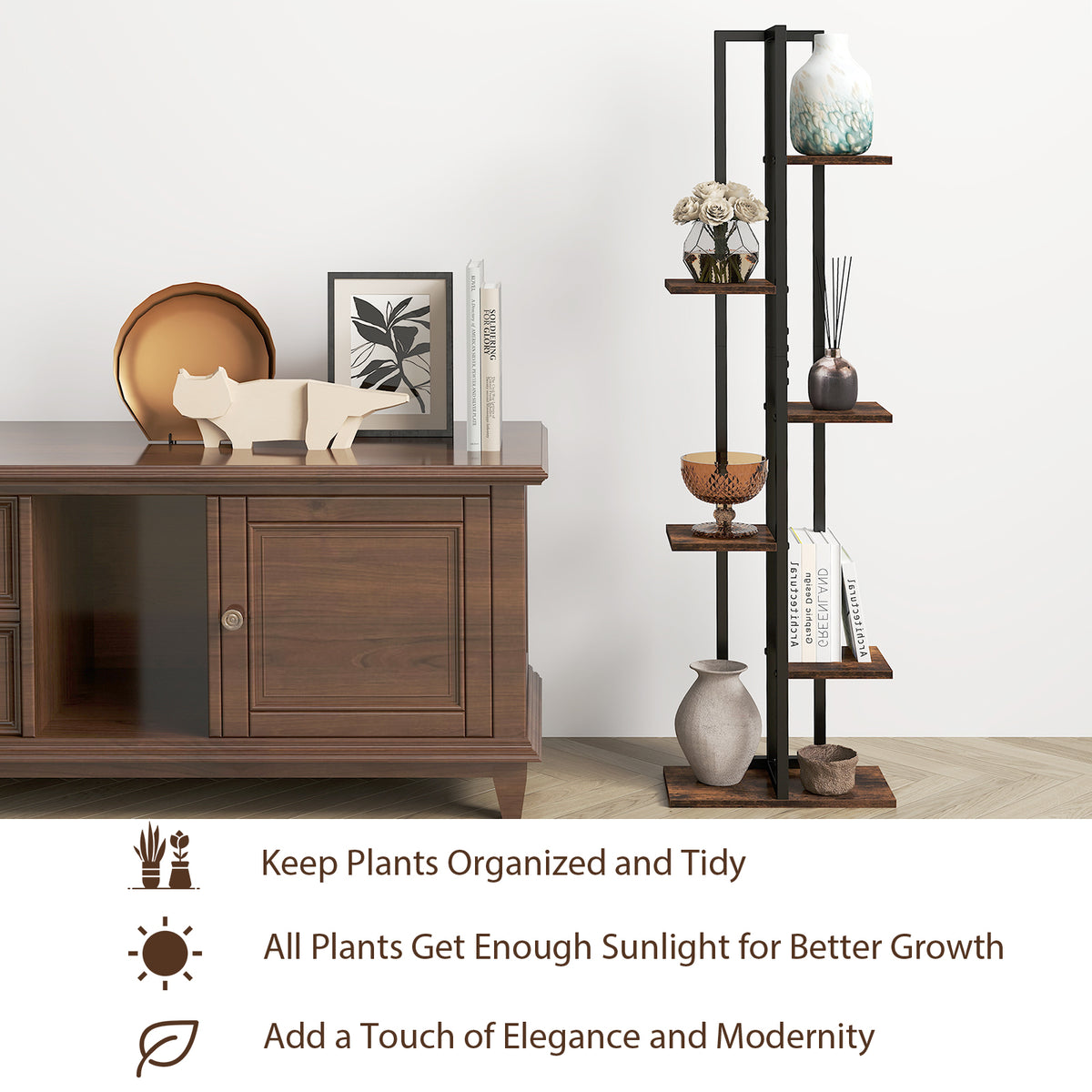 3 Pieces Tall Wood Plant Stand Set 4+5+6-Tier Indoor Flower Stands-Rustic Brown