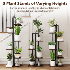 3 Pieces Tall Wood Plant Stand Set 4+5+6-Tier Indoor Flower Stands-Rustic Brown