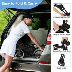3 Wheel Golf Push Pull Cart with Adjustable Height Handle-Grey