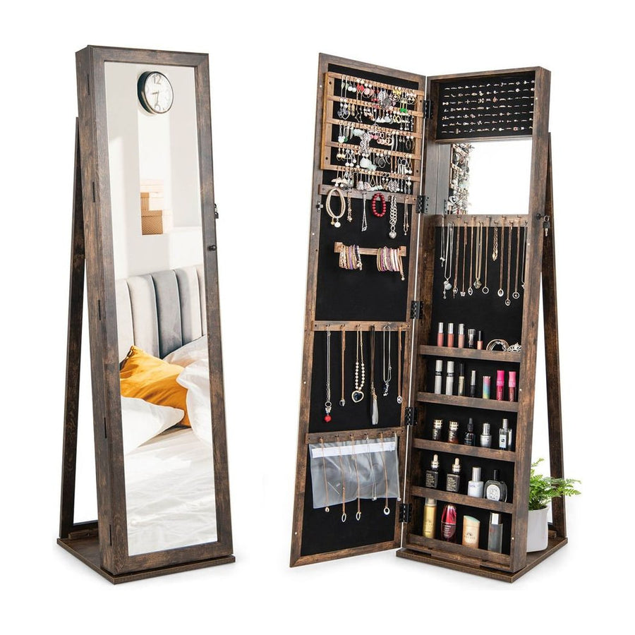 3-in-1 Mirrored Jewelry Armoire with Display Shelves-Brown