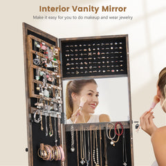 3-in-1 Mirrored Jewelry Armoire with Display Shelves-Brown