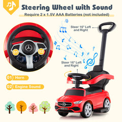 3-in-1 Ride on Push Car with Adjustable Canopy and Steering Push Bar-Red