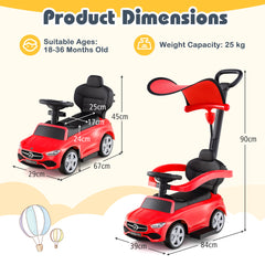 3-in-1 Ride on Push Car with Adjustable Canopy and Steering Push Bar-Red