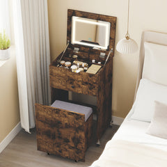 3-in-1 Small Vanity Desk Set with Flip-top Mirror and Lights-Rustic Brown