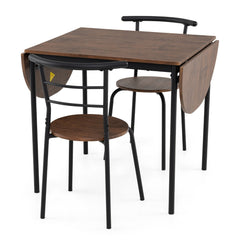 the dining room set with the side leaves folded down and chairs tucked underneath the table