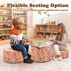 3 PCS Tree Stump Stool Set Round Flexible Seatings-Brown